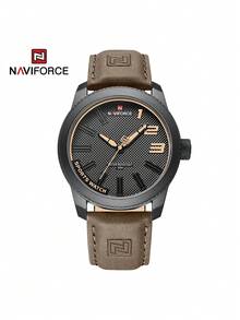 NAVIFORCE 热门男士腕表，军用运动防震防水真皮腕表，男士时尚休闲腕表 - 棕色 - 查看 12