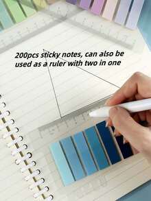 200张彩色尺子便签本，PET材质，高品质提醒贴纸，二合一尺子便签本，随机款式，（1本200张）适用于办公室、家庭、学校留言便签本，方便整理和提醒，也可作食品包装贴纸，适合办公室、学校、学生、学习用品、返校季（200本）