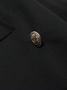 2pcs Men's British Style Metal Double-Breasted Suit, Notched Collar Business Casual Blazer Jacket + Pants - Black - View 9