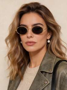 1 Pair Oval Small Frame Hollow Fashion Glasses, Vintage Elegant Versatile Women's Glasses, Suitable For Daily Wear, Street Photography, Vacation, Travel, Summer Beach, Outdoor Activities, Travel Beach Accessories - Dark Grey - View 2