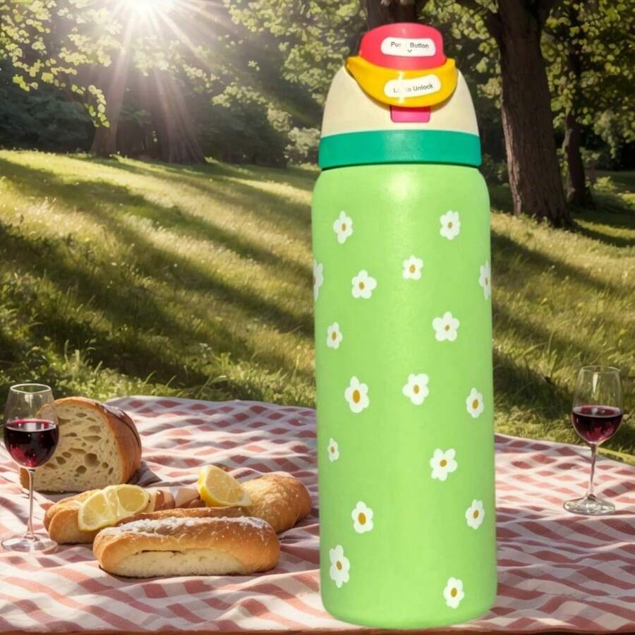 Owllaa' 32oz Original Stainless Steel Insulated Water Bottle With Straw And Handle - A Wide Variety Of Cartoon Patterns To Choose From - Perfect For School, Sports, And Travel, And A Great Gift Option - 32 Oz Capacity. - màu xanh lá - Xem 1