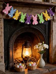 1 vòng hoa trang trí hình thỏ Phục Sinh nhiều màu sắc bằng vải nỉ với đuôi bông xù, có thể tái sử dụng, trang trí nhà cửa bằng vải nỉ, vòng hoa thỏ nhiều màu, thích hợp cho tiệc mùa xuân, trang trí lò sưởi, sinh nhật, treo tường lễ hội mùa xuân. - Nhiều màu - Xem 2