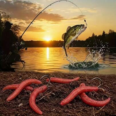 30pcs High Quality Realistic Red Earthworm Fishing Bait, Worm Soft Bait, Red Worm & Maggot Bionic Worm Design - Scented Lure Suitable For Freshwater And Saltwater Fishing, Durable Thermoplastic Rubber Material, Natural Appearance, High-Quality Bait