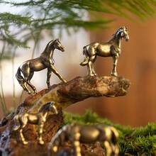 4pcs High Quality Copper-Color Mini Horse Figurines - Micro-Carved Crafts, Room Decor Horse Sculptures | Copper Surface - Moss Terrarium Fish Tank Micro Landscape Decorations - Multicolor - View 5