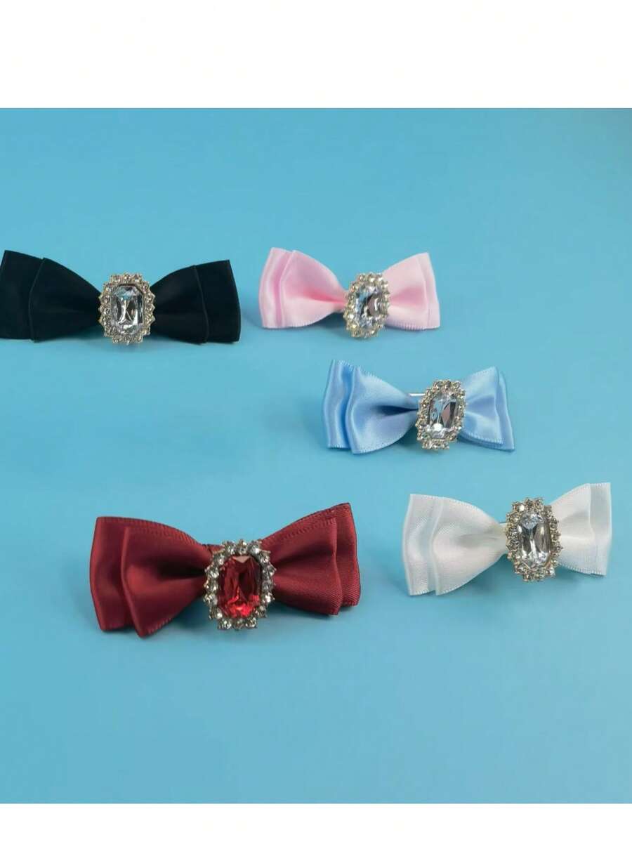 5pcs Assorted Color Large Size Pet Flower Headband, Pet Rhinestone Bow Tie Headpiece, Princess Style For Teddy, Valentine's Day - Multicolor - View 1