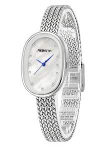 1pc Women's Stainless Steel Strap Fashionable Minimalist Oval Quartz Wrist Watch, Suitable For Daily Wear