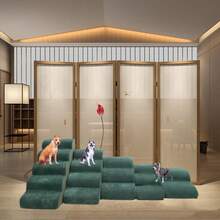 1pc Plush Warm Pet Stair Ramp, Elderly/Small Dog Assistance Ladder, Protect Every Step, Easy Up And Down, Love Lasts Longer. Sofa Bed Dog Steps, Washable Sponge Pet Stairs For Sofa, Bed, Teddy, Small, Elderly Cats And Dogs - Dark Green - View 4