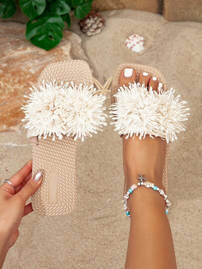 Damen Frühling/Sommer 2025 Neue modische elegante klassische rutschfeste und strapazierfähige Schleifen-Offene-Zehen-Pantoffeln für den Außenbereich, Damen Strand Urlaub Lässig Sandalen