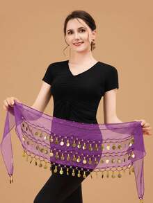 Women's Belly Dance Hip Chain - 66 Gold Coin Tassels In A Fan Skirt Wrap, Featuring Sequins And Coin Designs, Elastic Waistband, Suitable For Belly Dance, Hip Hop, Street Dance - Performance Costume Accessory, Dancewear, Dance Performance - Multicolor - View 16