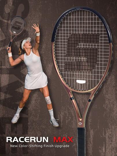 SALYWEE Raqueta de tenis Chameleon Pro - RaceRun Max | Fibra de carbono y aleación de aluminio | Acabado brillante | Precordada a 55 libras y empuñadura | Ligera | Peso sin cordaje 295±5g | Kit todo en uno listo para jugar (1 raqueta + bolsa + pelotas + sobrepuño)