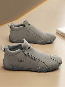 男士休闲运动鞋、户外皮鞋、时尚拉链低帮踝靴、防水皮靴、休闲乐福鞋、防水防滑运动鞋、时尚厚底增高鞋、复古做旧彩色拉链皮鞋 - 灰色 - 查看 2