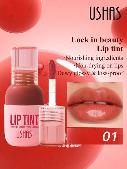  USHAS 果汁唇釉，吊坠设计，3 种颜色可选，轻盈滋润，水果灵感色调，适合日常妆容，节日及送礼必备，打造水润唇妆