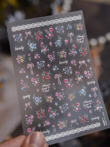 1pc Vibrant Bouquet Flower Clusters Bowknot Strap Daisy Blossom Lace Spring Is In The Air Adhesive Nail Art Stickers Manicure Decals