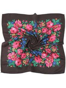 1pc Floral Print Headscarf/Shawl, Russian Style Square Scarf, Cotton Dust-Proof & Sun-Proof Shawl - Multicolor - View 20