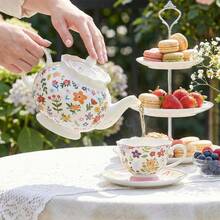 1个花卉图案茶壶，38盎司，白色壶身饰以粉色玫瑰和金色镶边，花卉陶瓷茶壶，1100毫升瓷质茶壶，适用于冲泡茶、咖啡、牛奶，适合办公室、家庭、男女使用，可作为礼物赠送，可用洗碗机清洗，优雅的春日花卉图案，适合日常使用，也是生日、新年、乔迁新居、情人节、母亲节和圣诞节的理想礼物。 - 彩色 - 查看 9