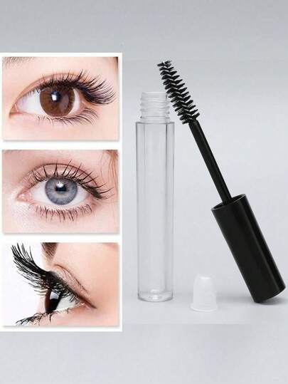 Black 10ml Empty ABS Plastic Mascara Tube With Circular Shape Refillable Container, DIY Mascara Bottle With Wand Brush For Eyelash Growth Serum Liquid, Castor Oil Eyebrow Growth, Eyelash Cream, Cosmetic Packaging Makeup Tool, Leakproof Travel Size
