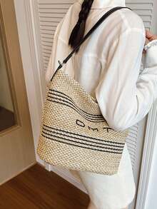 2026 New Summer Large Capacity Underarm Bag For Women, Fashion Vacation Straw Bag, Versatile Commuter One Shoulder Beach Crossbody Bucket Bag - Khaki - View 4