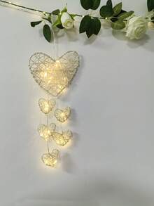 1pc Handmade Rattan Heart Shaped Wind Chimes, Decoration Light, Birthday Gift - White - View 3