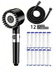 Cabezal de ducha de mano de alta presión con 3 modos y función de masaje, cabezal de ducha de masaje con cierre de un solo toque y 12 filtros de repuesto, montado en la pared, material de ABS con superficie pulida, diseño redondo, estilo minimalista moderno, adecuado para baños de casa y hotel, accesorio esencial para baños modernos y autocaravanas, mejora tu baño para una experiencia de baño tipo spa, opción de regalo ideal - Multicolor - Ver 17