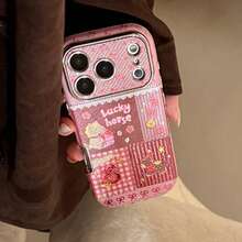 Kavenfort Electroplated Silver/Gold Plated Floral Horse Year Of The Horse New Year Phone Case Compatible With IPhone 17/16 Pro Max, Leather Texture Gold Plated Pink Horse Pendant Chain Compatible With IPhone 15/14/13, Personalized, Creative, Retro, Chinese Style, Geometric, Cartoon, Color Blocking, Niche, Ins Style - Pink - View 6