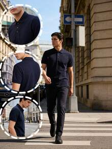 Playeras Polo de Hombre Manga Corta Look Casual Ajuste Holgado Deportivo Estilo Basico Moda de Ropa Hombre - Azul Marino - Ver 1