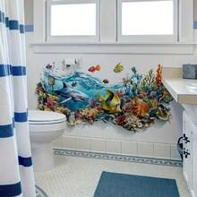 1pc Underwater World Shark & Coral Baseboard Wall Sticker, Bathroom & Living Room Wall Decor, Self-Adhesive Waterproof Ocean Style Beautifying Decal - Multicolor - View 4