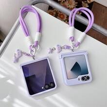 Luxury Purple Smooth Phone Case With Cloud Protable Strap Compatible With Samsung Galaxy ZFlip7 Z Flip6 ZFlip 5 Zflip6 Zflip5 Shockproof Back Cover, Phone Case Compatible With Motorola - Màu tím hoa cà - Xem 6