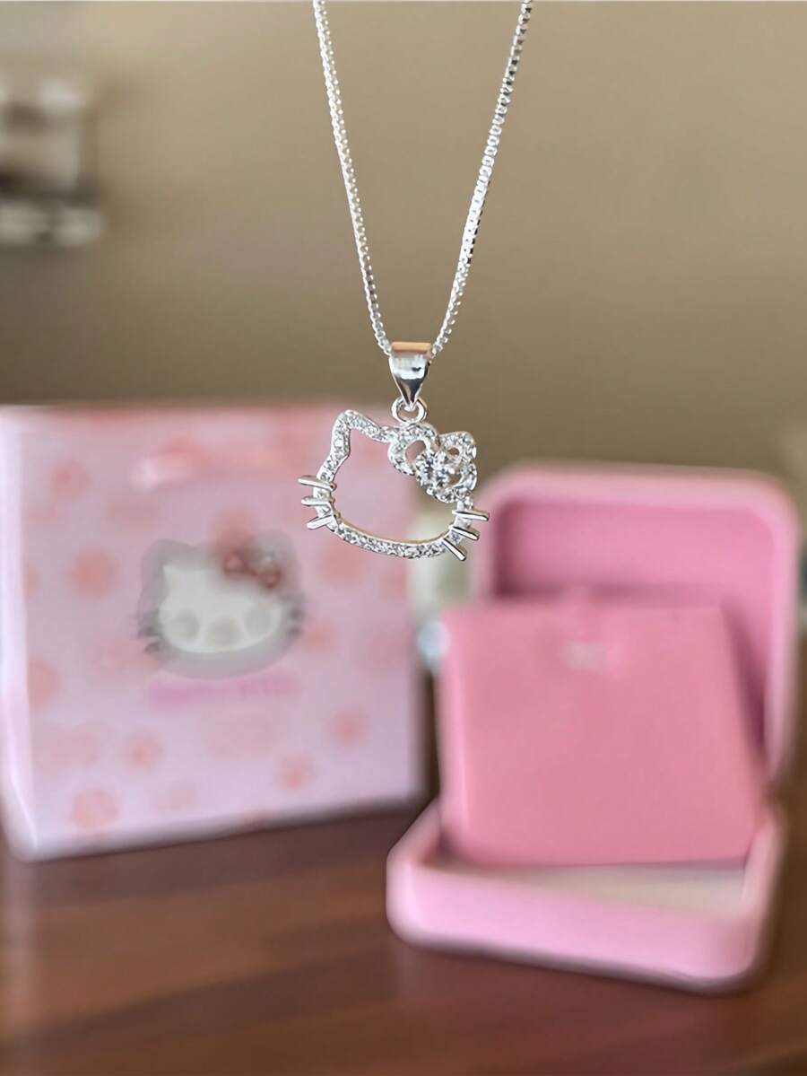 Sanrio 1pc Cute Hello Kitty Pendant Necklace, Fashionable Hollow Clavicle Chain, Suitable For Daily Wear - Multicolor - View 1