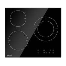 IsEasy Glass Ceramic Hob 3 Plates 5500 W, 3 Cooking Zones (1200 + 1800 + 2500 W), 9 Heat Settings, Touch Control, Child Lock, 1-99 Timer, Suitable for All Pots - EU C-Typ Stecker (220-240V) - Übersicht 12