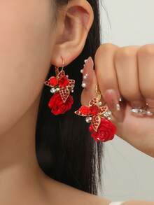 Bông tai trang trí hoa đính đá - Màu xanh lam - Xem 17