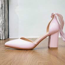 Giày cao gót buộc dây thời trang, thanh lịch, gót chunky, mũi nhọn, khoét rỗng, thích hợp cho mùa hè và mùa thu. - Màu Hồng baby - Xem 13