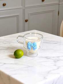 1个/4个装 180毫升双层玻璃杯，带把手，手工制作，厚玻璃，蝴蝶结装饰，可叠放，保温，适用于意式浓缩咖啡、卡布奇诺、茶和冷热饮品，独特的情人节和生日礼物 - 彩色 - 查看 10