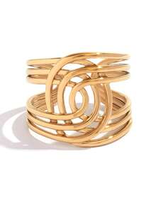 Frminee 2pcs/1pc Chunky Cross X-Ring Women's 18k Gold Plated Stainless Steel Ring, Stackable Stainless Steel Statement Jewelry, Durable, Sturdy, Comfortable Jewelry, Holiday Gift - Multicolor - View 7