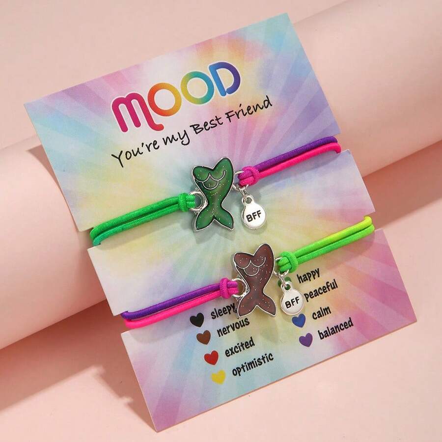 2pcs/Set Women Temperature Sensitive Color Changing Cat Unicorn Heart Pendant Necklace & Ring Jewelry Set, Year Of The Horse Gift For Girlfriend/Best Friend - 款式3 - 查看 1