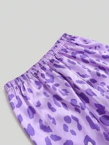 2pcs Tween Girl Purple Leopard Print Short Sleeve Shorts Pajama Set - Multicolor - View 11