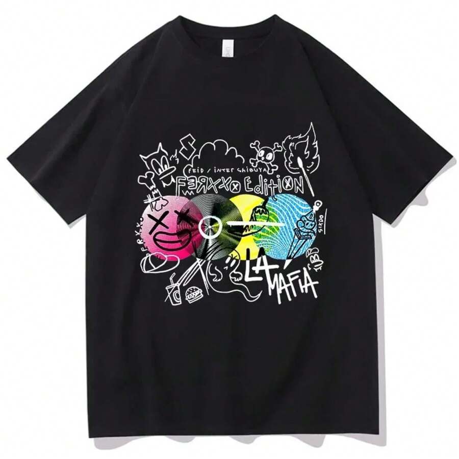 Camisetas divertidas de dibujos animados Ferxxoo Feid, sudadera gráfica retro para hombres/mujeres, camiseta de algodón vintage de verano, camisetas unisex, tops clásicos - Negro - Ver 1