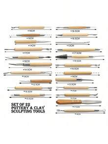 43件套陶艺工具套装，包括陶土雕塑刀、雕刻硅胶刷、细节针、腰包、7根针 - 陶泥工具 - 查看 5