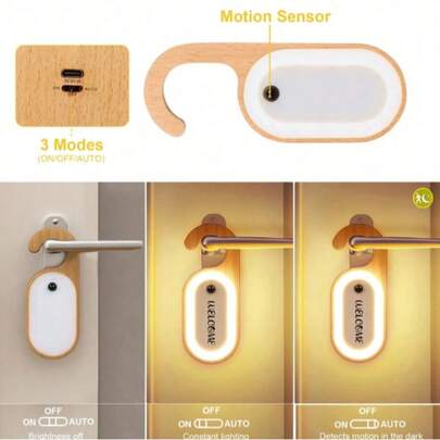 1개 나무 센서등, 따뜻한 빛, 충전식, 도어 핸들, 옷걸이, 미니멀리스트 디자인에 적합