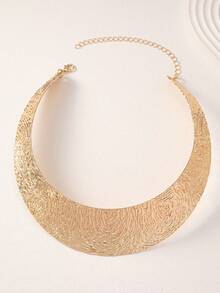 1pc Women's Exaggerated Metal Texture Oversized Choker Necklace, Fashionable Chunky Style Suitable For Party Wear - Gold - View 2
