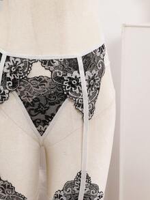 Wild Classic Sexy Lace Patchwork Lingerie Set, Includes Camisole & Thong - Black and White - View 3