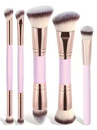 5pcs Professional Makeup Brush Set, Includes Face, Eye, Eyebrow, Blush, Highlighter Brushes, Soft Bristles, Portable Travel Makeup Brushes, Makeup Tools, Cosmetic Brand, Face Painting, Suitable For Women/Girls, Perfect For Autumn/Winter, Y2K Fashion , Great For Birthday, Valentine's Day Gift, Party Essential, Best Color