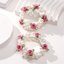 件裝女孩髮髻珍珠花髮帶，適合婚禮季節、派對或花童