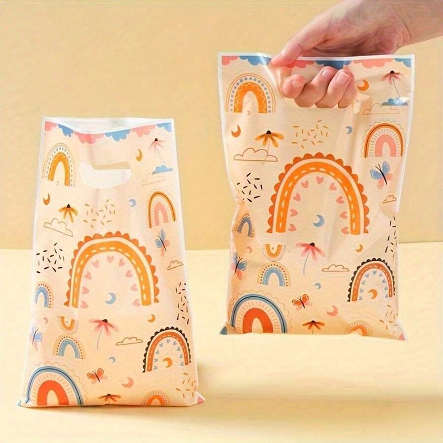 10/25/50 Bohemian Style Handheld Gift Bags - Bright Rainbow Clouds And Butterfly Design, Polypropylene Party Gift Bags, Suitable For Birthdays, Weddings, Baby Showers, And Festive Events, Event Gift Bags, Whimsical Designs, Polypropylene Bags, Small Gift Bags, Christmas, Halloween - Multicolor - View 1