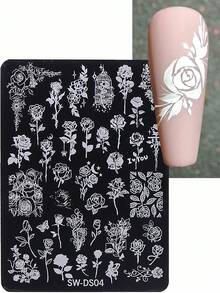 1pc Y2K Style Gold Stamping Nail Art Plate, Nail Art Accessories & Tools, Nail Salon Supplies - Silver - View 4