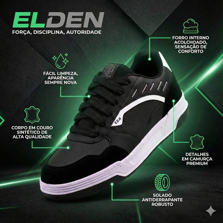 Elden Men's Casual Street Skate Original Comfortable Streetwear Sneakers E2202 - 黑與白 - 查看 2
