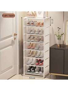 1个8层立式窄鞋架，塑料材质，独立式鞋柜，带隔板，适用于玄关、衣橱、卧室 - 白色 - 查看 20