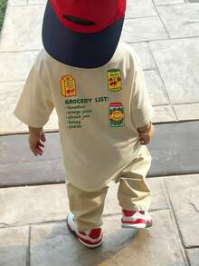 1pc Infant/Toddler Boys' Creative Cartoon Graphic Letter Slogan Print Basic Crew Neck Short Sleeve T-Shirt, Casual & Fashionable - Apricot - View 6