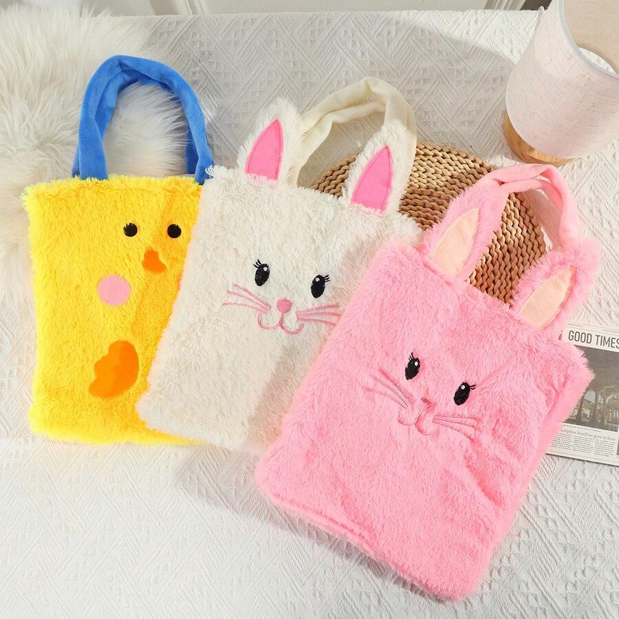 1 pieza Bolsa de lona de Pascua, Bolsa de dulces con conejo de peluche lindo, Bolsa decorativa de regalo creativo para fiestas - Multicolor - Ver 1