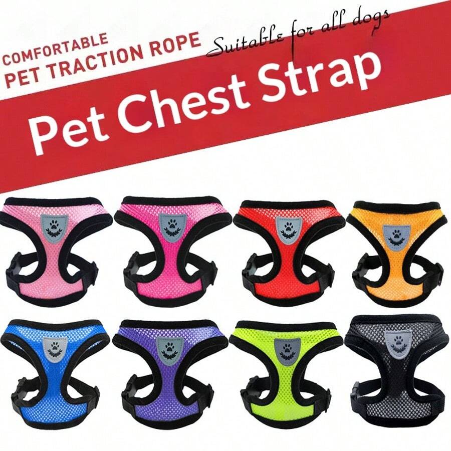 Pet Cat Dog Leash Set With Escape-Proof Adjustable Harness & Collar, Reflective Safety Strap, Soft Breathable Mesh Material - Pink - View 1