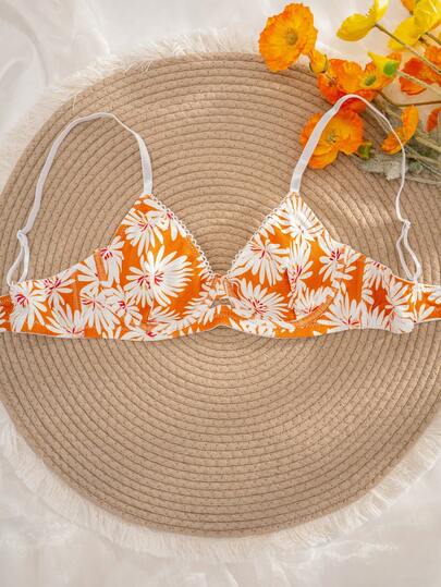 1 件女士花卉印花钢圈软杯舒适文胸